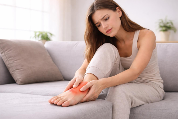 woman holding her foot